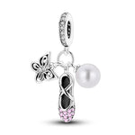 Ballet Slipper, Pearl & Butterfly Triple Dangle Charm