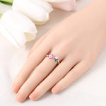 Blooming Pink Flower and Star Crystal Ring