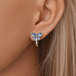 Blue Butterfly with Crystal Wings Hoop Earrings