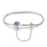Blue Clock Clasp Bracelet with Safety Chain