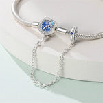 Blue Clock Clasp Bracelet with Safety Chain