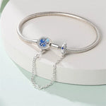 Blue Clock Clasp Bracelet with Safety Chain