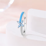 Blue Enamel & Sparkling Flower Ring