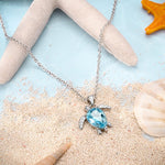 Blue Turtle with Crystal Pendant Necklace