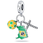 Brazil Flag Football and Cross Dangle Charm