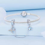 Celestial Star & Airplane with Blue Zircon Accents Safety Chain Charm
