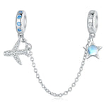 Celestial Star & Airplane with Blue Zircon Accents Safety Chain Charm