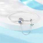 Clover and Dragonfly Charm Bracelet with Safety Chain