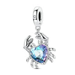 Crab with Heart-Shaped Crystal Dangle Charm