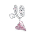 Crystal-Studded Heart Spiral with Pink Paper Plane Charm
