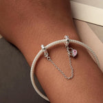 Delicate Pink Crystal Heart Safety Chain Charm