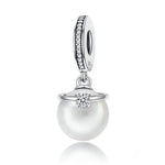 Elegant Pearl and Clear Crown CZ Dangle Charm