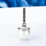 Elegant Pearl and Clear Crown CZ Dangle Charm