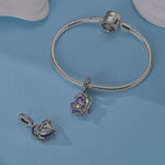 Glow in the Dark Luminous Purple Crystal Heart with Floral Vine Dangle Charm