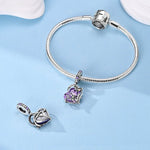 Glow in the Dark Luminous Purple Crystal Heart with Floral Vine Dangle Charm