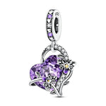 Glow in the Dark Luminous Purple Crystal Heart with Floral Vine Dangle Charm