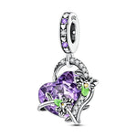 Glow in the Dark Luminous Purple Crystal Heart with Floral Vine Dangle Charm