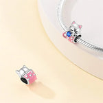 Lucky Cat Charm with Blue Gemstone