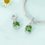 Luminous Dog with Green Crystal Globe Dangle Charm