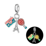 Luminous Eiffel Tower, Camera & Balloon Adventure Triple Dangle Charm