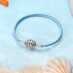 Ocean Blue Braided Leather Bracelet with Seashell Clasp