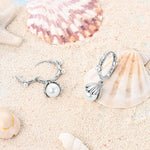 Pearl Drop Hoop Earrings with Floral Shell Design