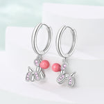 Pink Balloon Dog with Crystal Accents Hoop Earrings
