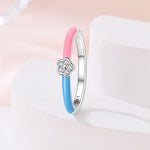 Pink & Blue Enamel Flower Ring
