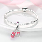 Pink Champagne Bottle and Glasses Celebration Charm