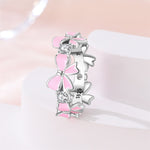 Pink Enamel Bows & Sparkling Stones Ring
