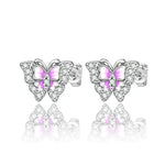 Pink Enamel Butterfly Stud Earrings with Crystal Accents