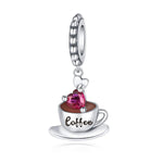 Pink Heart Coffee Cup Love Dangle Charm