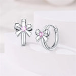 Pink Heart Gemstone Bow Hoop Earrings