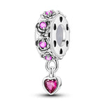 Pink Heart Rose Petal Dangle Charm