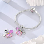 Pink Luggage, Hat & Ticket Triple Dangle Charm