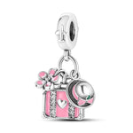 Pink Travel Suitcase with Flower & Sun Hat Dangle Charm