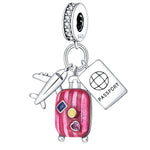 Plane, Passport and Pink Suitcase Triple Dangle Charm