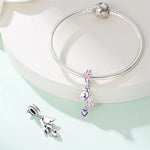 Playful Hanging Teddy Bear & Amethyst Heart Charm