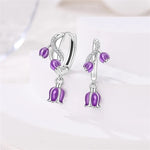Purple Bellflower Dangle Hoop Earrings