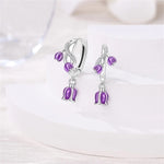 Purple Bellflower Dangle Hoop Earrings