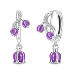 Purple Bellflower Dangle Hoop Earrings