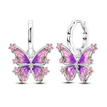 Purple Blossom Butterfly Hoop Earrings