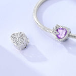 Purple Heart with Butterfly & Crystal Accents Charm