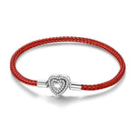 Red Braided Leather Bracelet with Heart Clasp