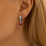 Romantic Red Rose Drop Earrings with Enamel Leaves