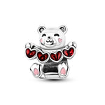 Smiling Bear Holding Red Hearts Charm