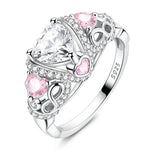 Sparkling Crown Ring with Pink and Clear Heart-Shaped Stones