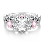 Sparkling Crown Ring with Pink and Clear Heart-Shaped Stones