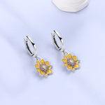 Sunflower Bloom Drop Hoop Earrings