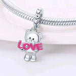 Teddy Bear Holding 'Love You' Pink Dangle Charm